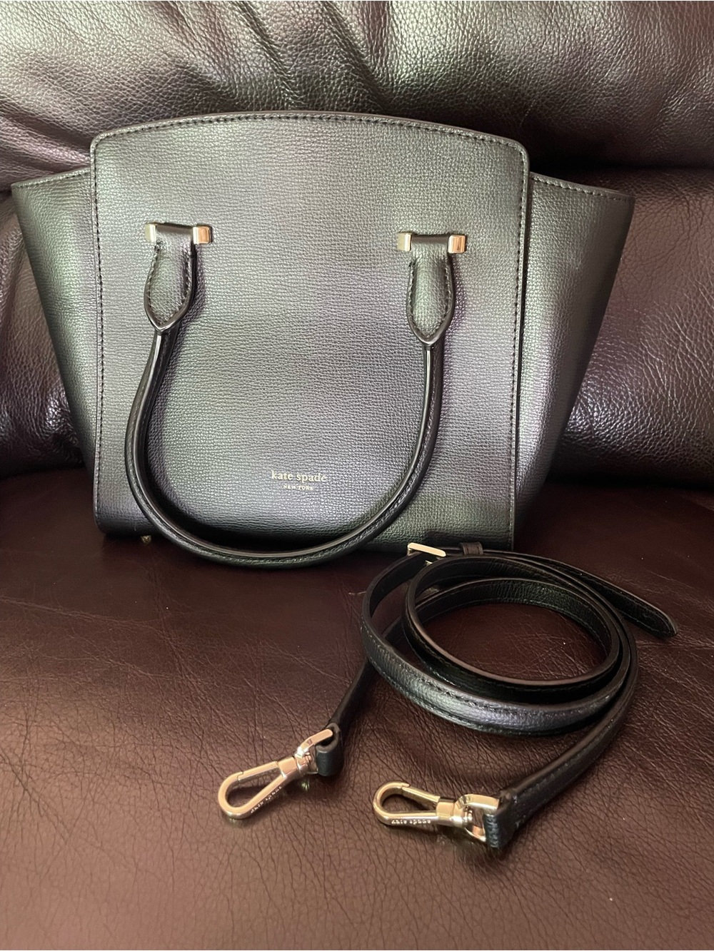 Kate Spade Sydney Black Leather Satchel with Removable Strap